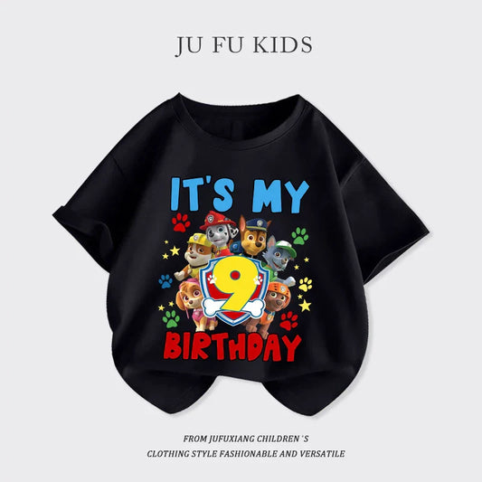 Paw Patrol Birthday T-Shirt – Cute Cotton Summer Pullover for Kids with Chase & Skye Print