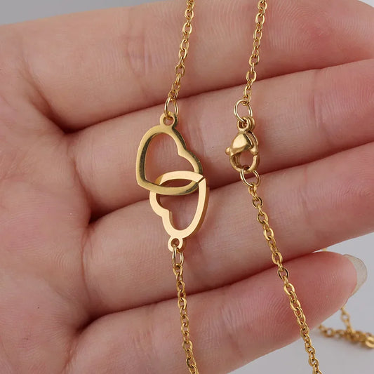 Custom Text Double Heart Eternal Necklace – With Luxury Bear & Rose Gift Box