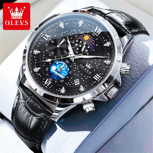 OLEVS 9807 Men's Quartz Chronograph Watch – Multifunction Waterproof Timepiece with Luminous Display