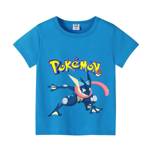Pikachu Kids T-Shirt – Pokémon Summer Short Sleeve Tee with Lucario & Greninja Design