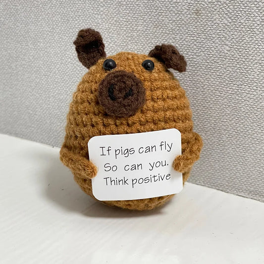Funny Crochet Positive Energy Shark Doll with Card – Handmade Knitted Flower Bee Ornament