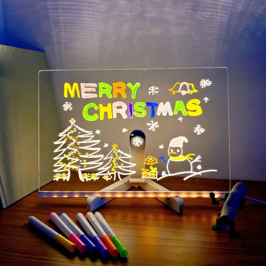 LED Note Board Night Light – DIY Acrylic Message Board with 7 Colorful Pens for Kids