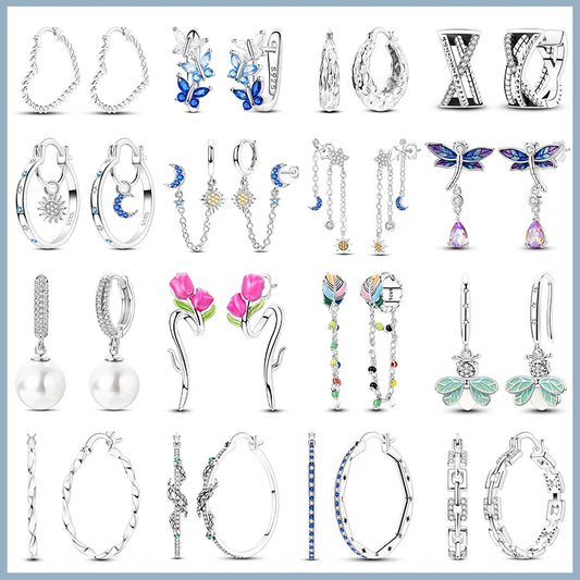 New 925 Sterling Silver Tassel Earrings – Love Heart, Star, Moon, Dragonfly & Tulip Designs