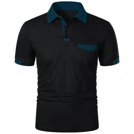 Men’s Solid Color Polo Shirt with Pocket – Lightweight Breathable Short Sleeve Tee