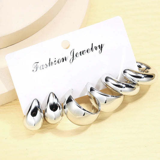 Chunky Gold Plated Waterdrop Hoop Earring Set