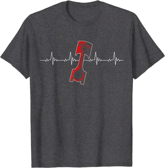 Mechanic Piston Heartbeat T-Shirt – Custom Car Lover Tee for Drag Racers & Gearheads