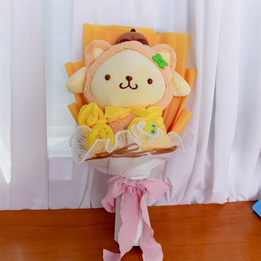 Plush Bouquet Pom Pom Purin Plush Doll – Kawaii Cartoon Stuffed Bouquet Surprise Gift