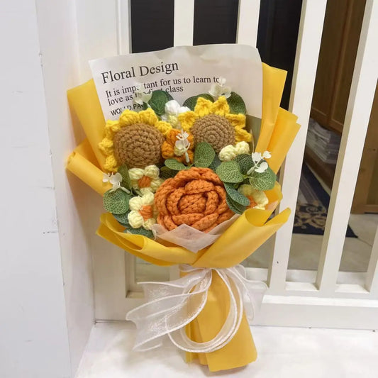 Finished Knitted Sunflower Bouquet – Handmade Crochet Flower Gift for Valentine’s, Mother’s Day, Birthday & Graduation